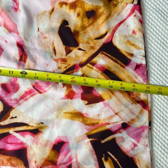 Jennifer Lopez Pink Brown Yellow Floral Short Sleeve Split Back Womens Top M - Picture 13 of 15